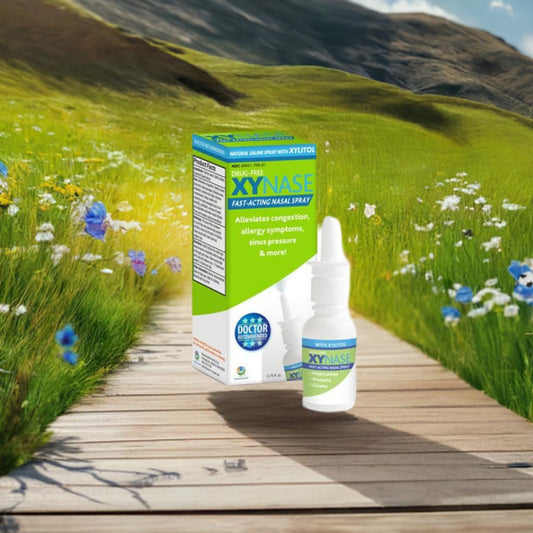 Xynase drug free sinus spray packaging showing 0.75 fluid ounce size details