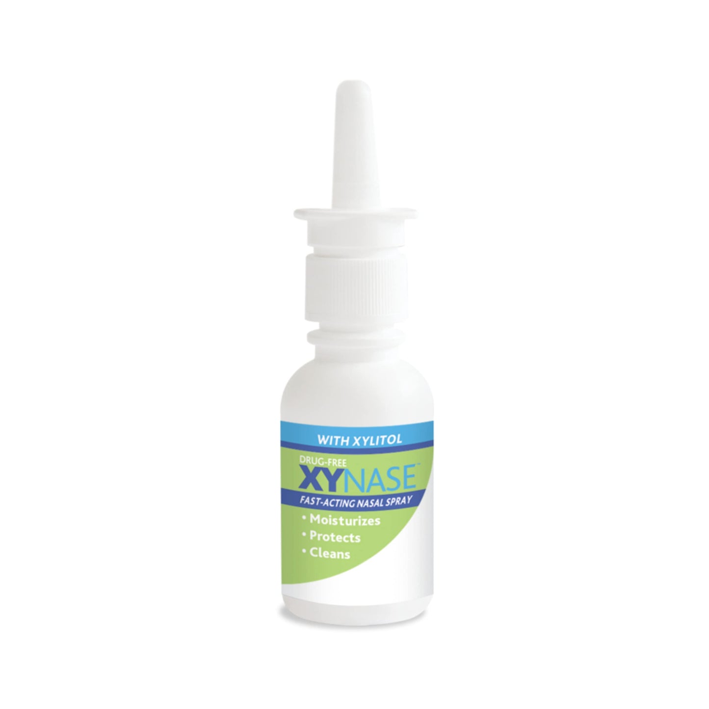 All natural Xynase nasal spray bottle with protective cap removed