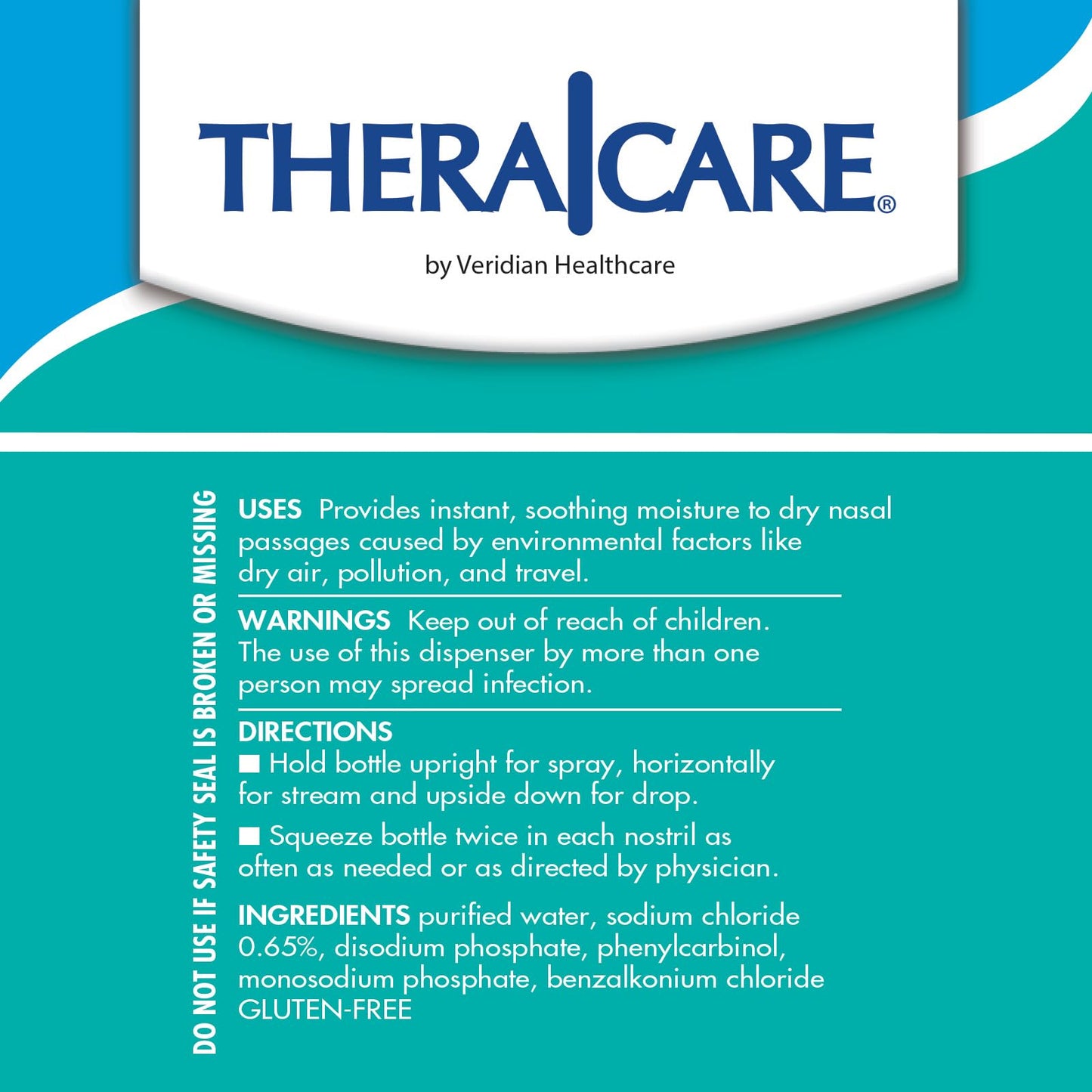 TheraCare sinus care moisturizing bottle showing the multi position nozzle for mist and drop application