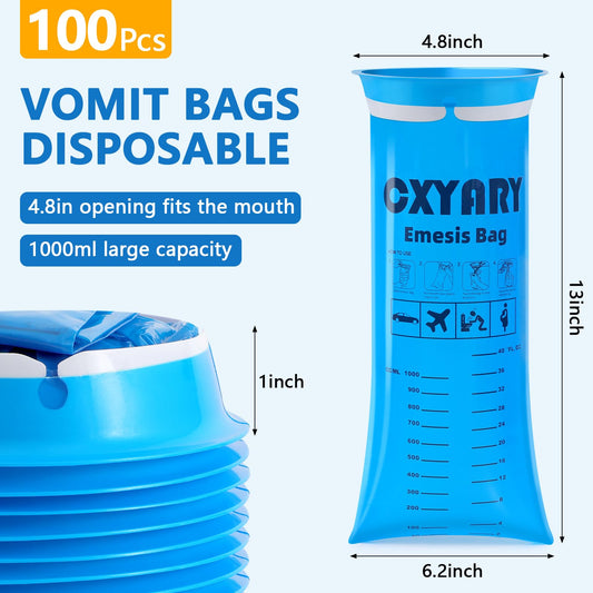 CXYARY 1000ml emesis bags folded compactly for easy car travel storage.