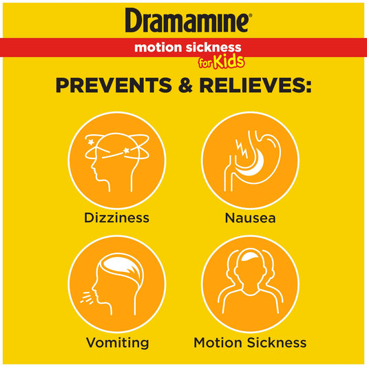 Dramamine for Kids 8 count box with included portable travel case