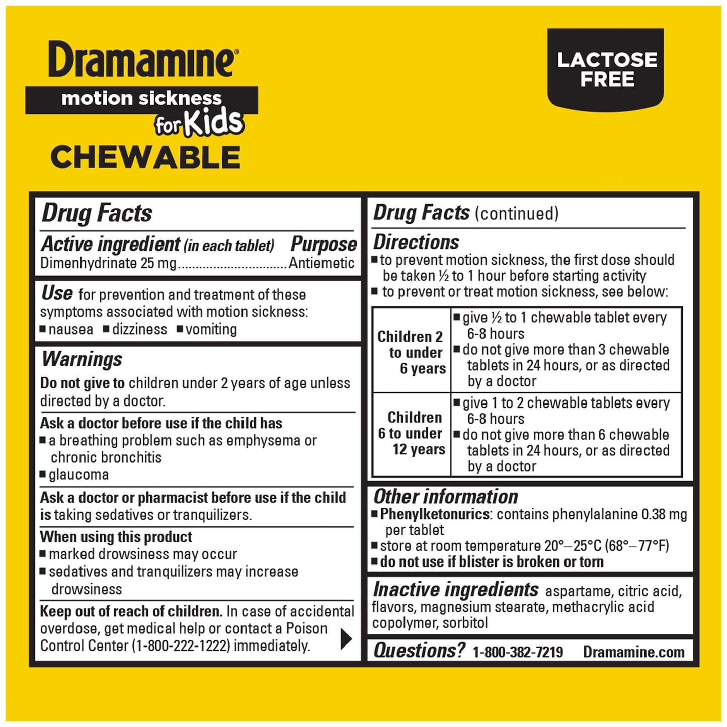 Dramamine motion sickness relief for kids box contents including portable storage