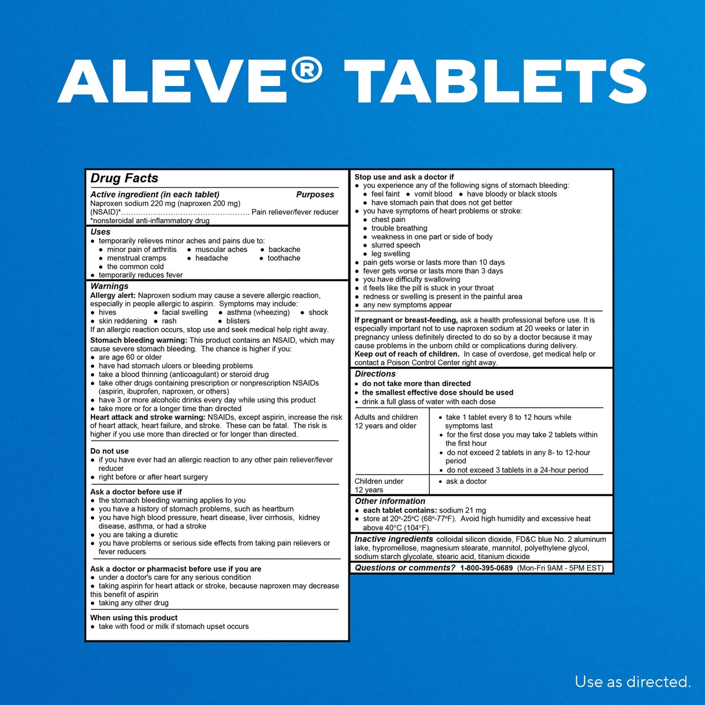 Aleve 220 Milligrams pain reliever and fever reducer two hundred count bottle base