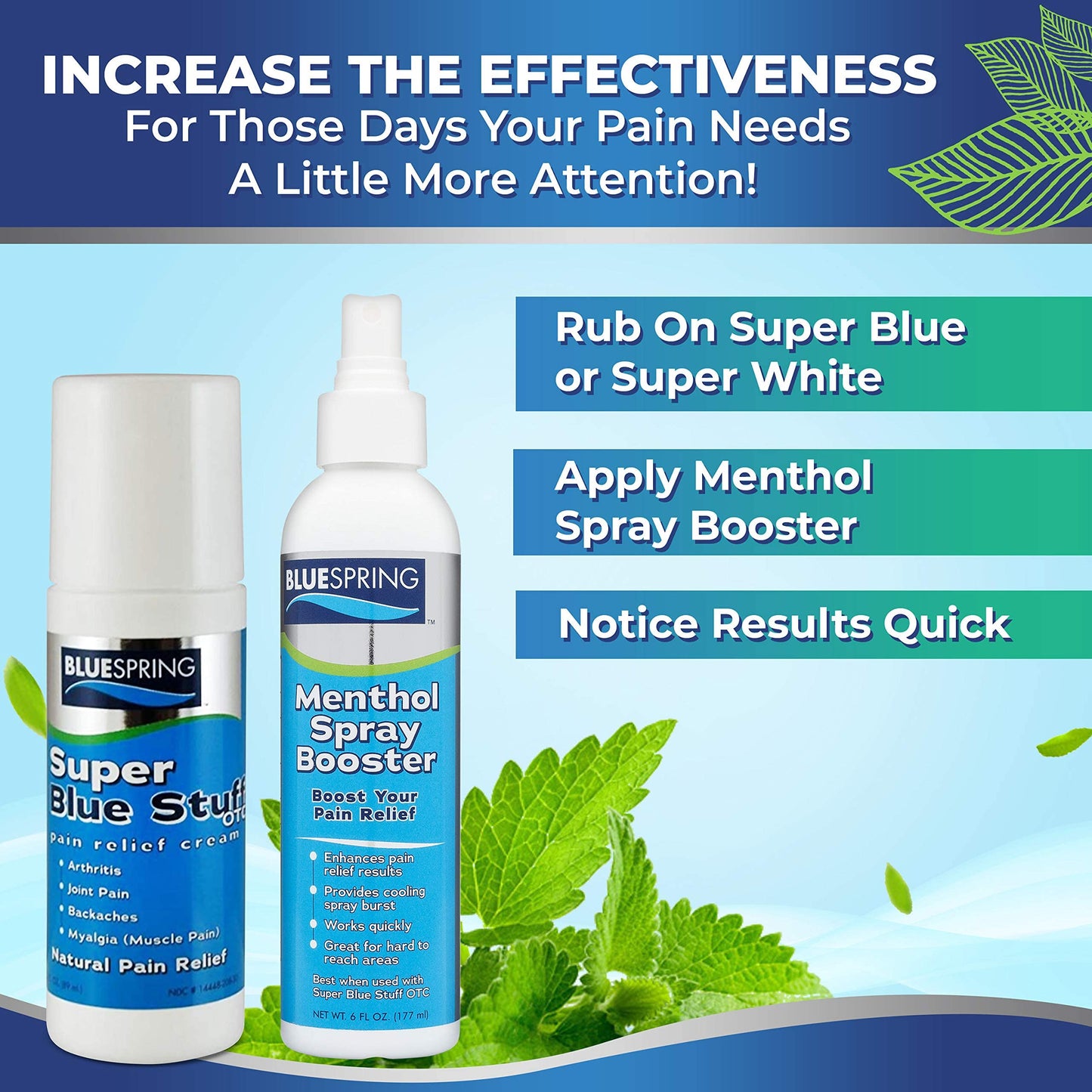 Natural pain relief roll on packaging details and usage directions.