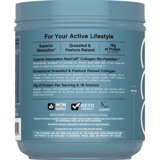 Unflavored hydrolyzed collagen supplement powder from NeoCell for skin elasticity and joint health.