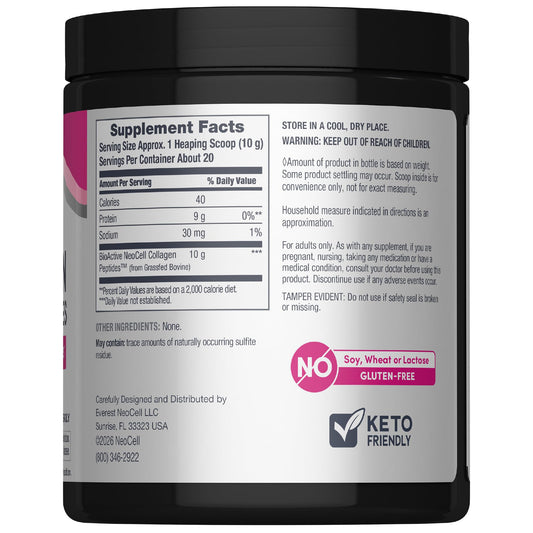NeoCell grassfed collagen peptides hydrolyzed types 1 and 3 nutritional facts label