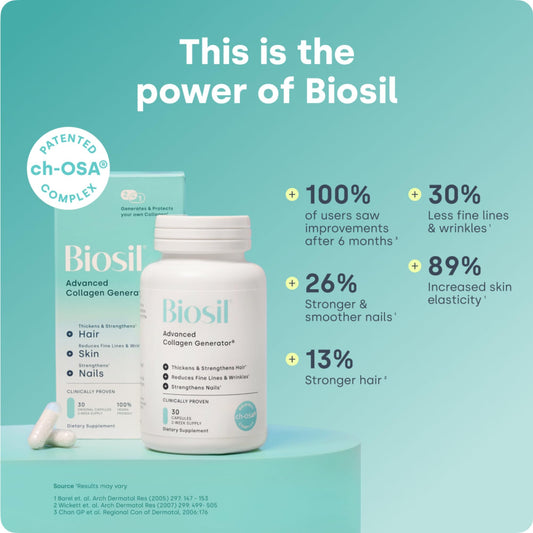 Biosil Advanced Collagen Generator vegan capsules label showing ch-OSA complex