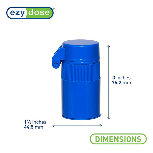 EZY DOSE deluxe cut n crush opened showing the sharp stainless steel cutting blade in the lid.