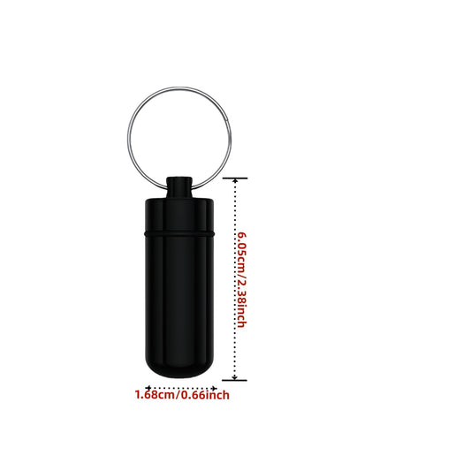 Waterproof mini pill holder keychain with airtight rubber O-ring seal exposed