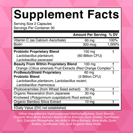 MaryRuth Organics Probiotic Beauty supplemental facts and ingredients panel