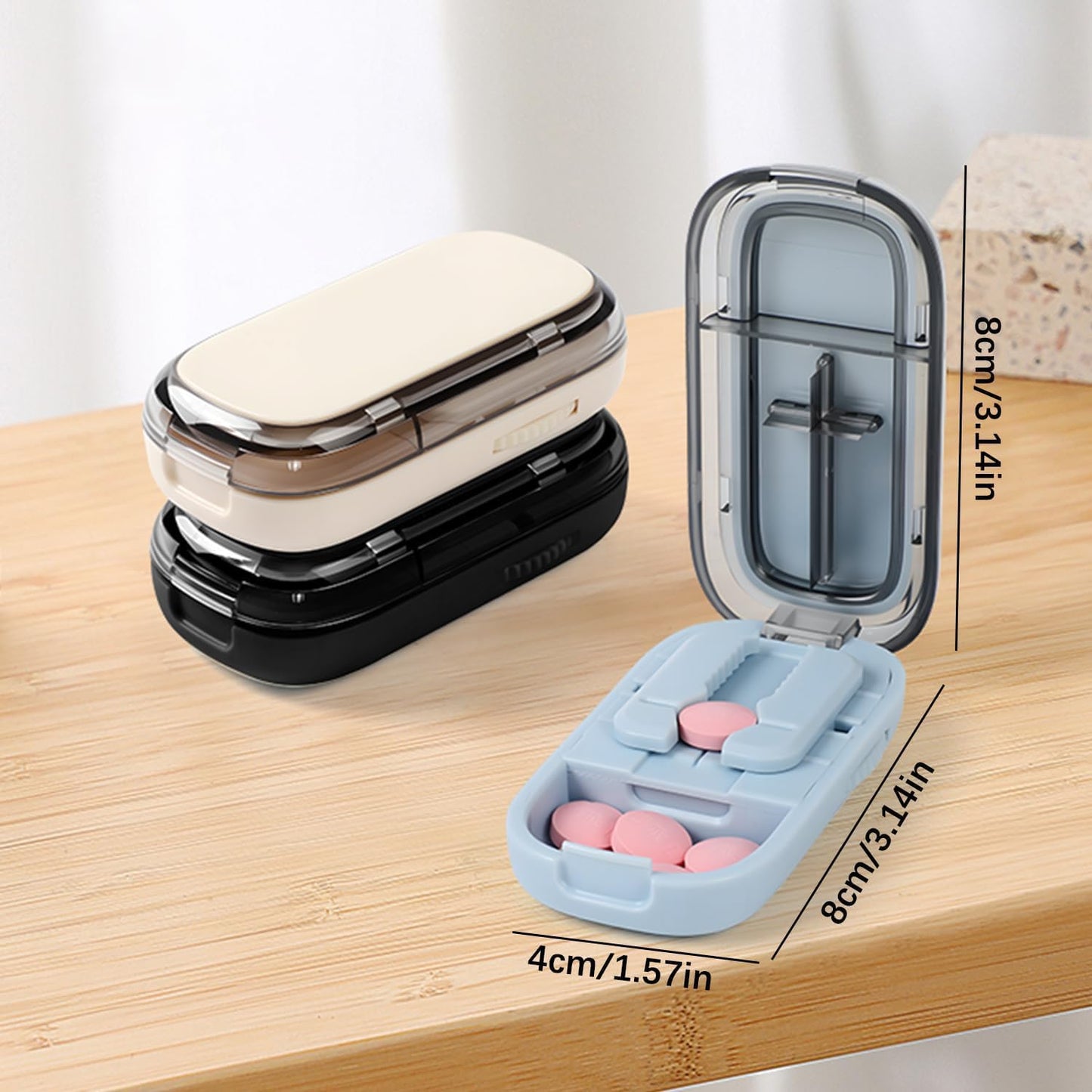 Rexibuz food grade stainless steel pill cutter showing safety guard protection enclosure