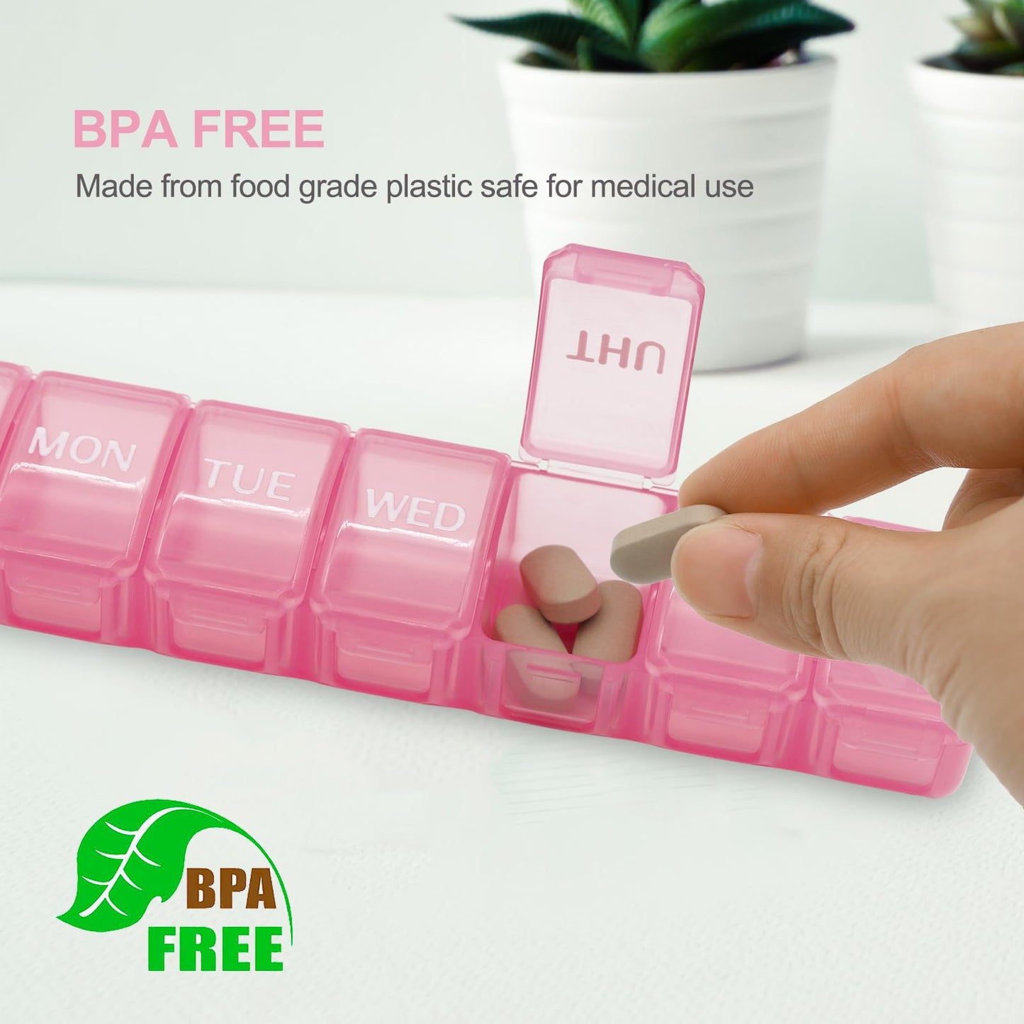 Two pack GIIYAA weekly pill planner demonstrating secure moisture proof snap closures