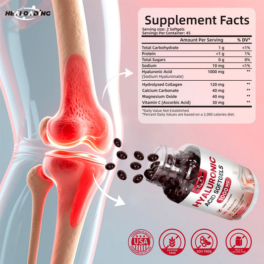 Healoading Hyaluronic Acid 90 Softgels Supplement Facts Label