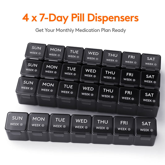 One month vitamin case with four removable weekly medicine trays