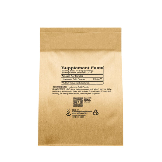 Pure Original Ingredients Hyaluronic Acid Powder package label details