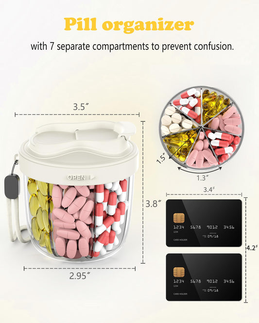 MEI NIAN travel vitamin dispenser close up on the secure anti mixing swivel lid