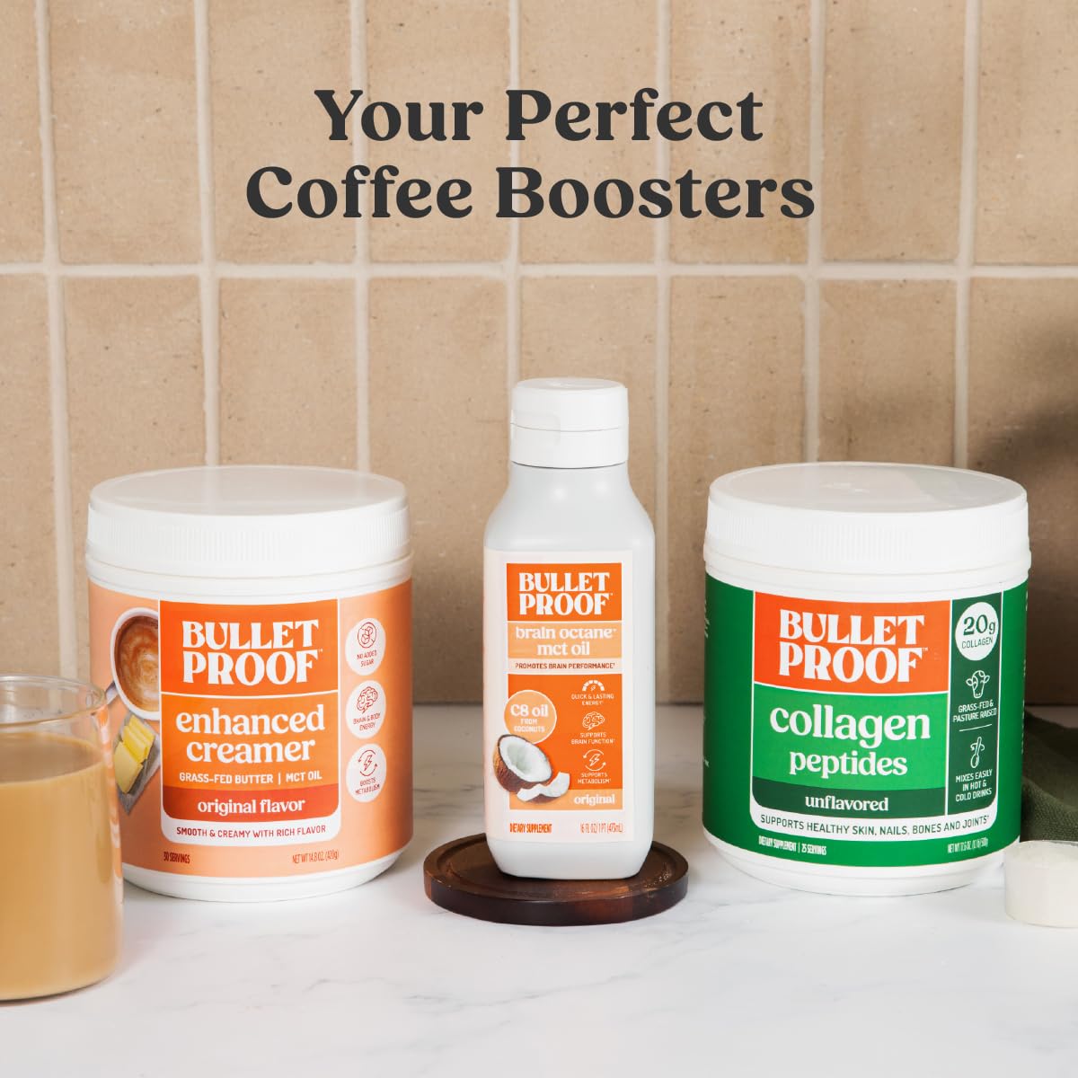 Premium metabolic health product bottle showing distinct Bulletproof brand logo design