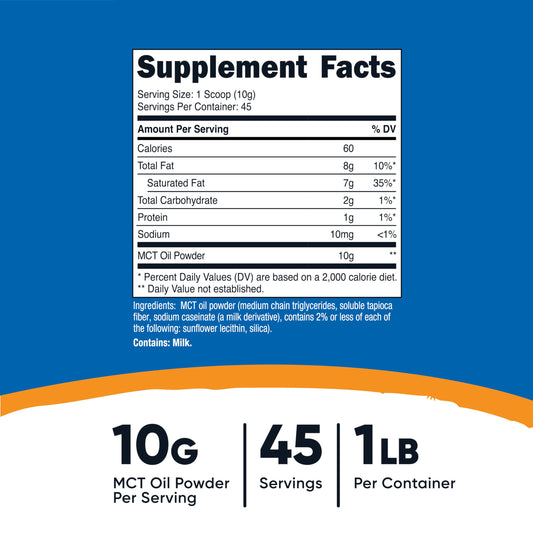 Nutricost medium chain triglyceride supplement nutritional facts panel