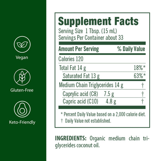 Flora Health MCT Oil nutritional label and supplement facts