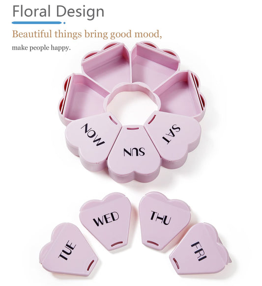 MOLN HYMY cute seven day medicine case open compartments with daily labels.