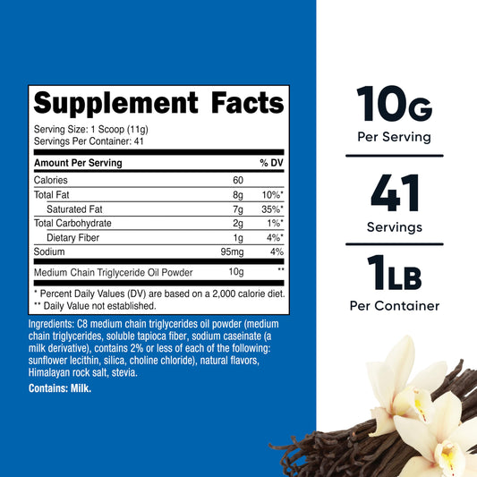 Nutricost C8 MCT powder vanilla nutrition facts label