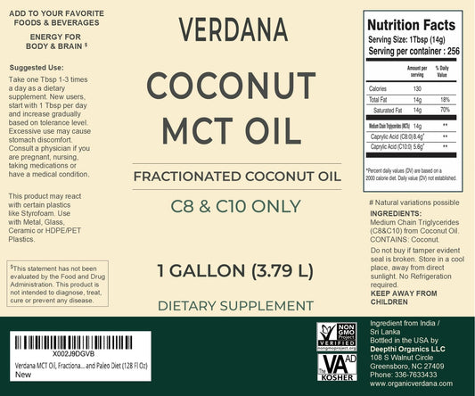 Verdana MCT Oil coconut-derived keto supplement label