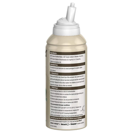 NeilMed NasaMist Saline Spray bottle on marble surface