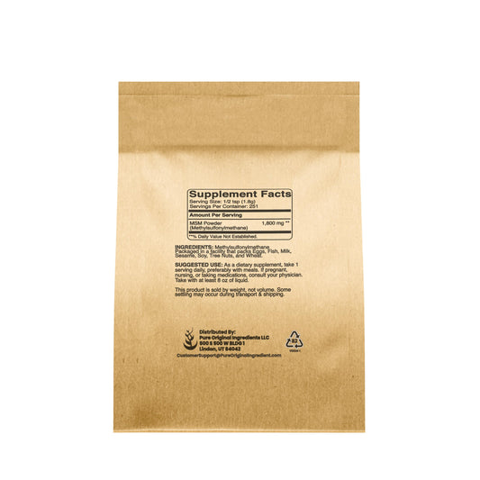Pure Original Ingredients Methylsulfonylmethane crystalline powder texture out of the resealable bag.