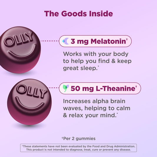 OLLY Melatonin Sleep Gummies nutrition facts label and ingredient details