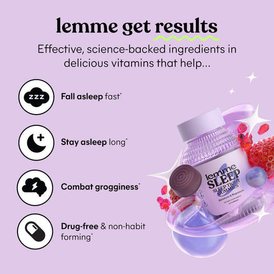 Lemme Sleep supplement bottle showcasing the authentic USA imported packaging and berry flavor label.