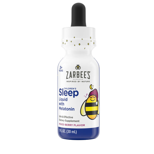 Zarbee's Children's Sleep Liquid packaging showing mixed berry flavor details