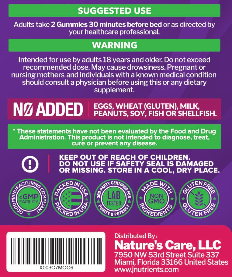 Just Nutrients 120 count melatonin bottle showing dietary features