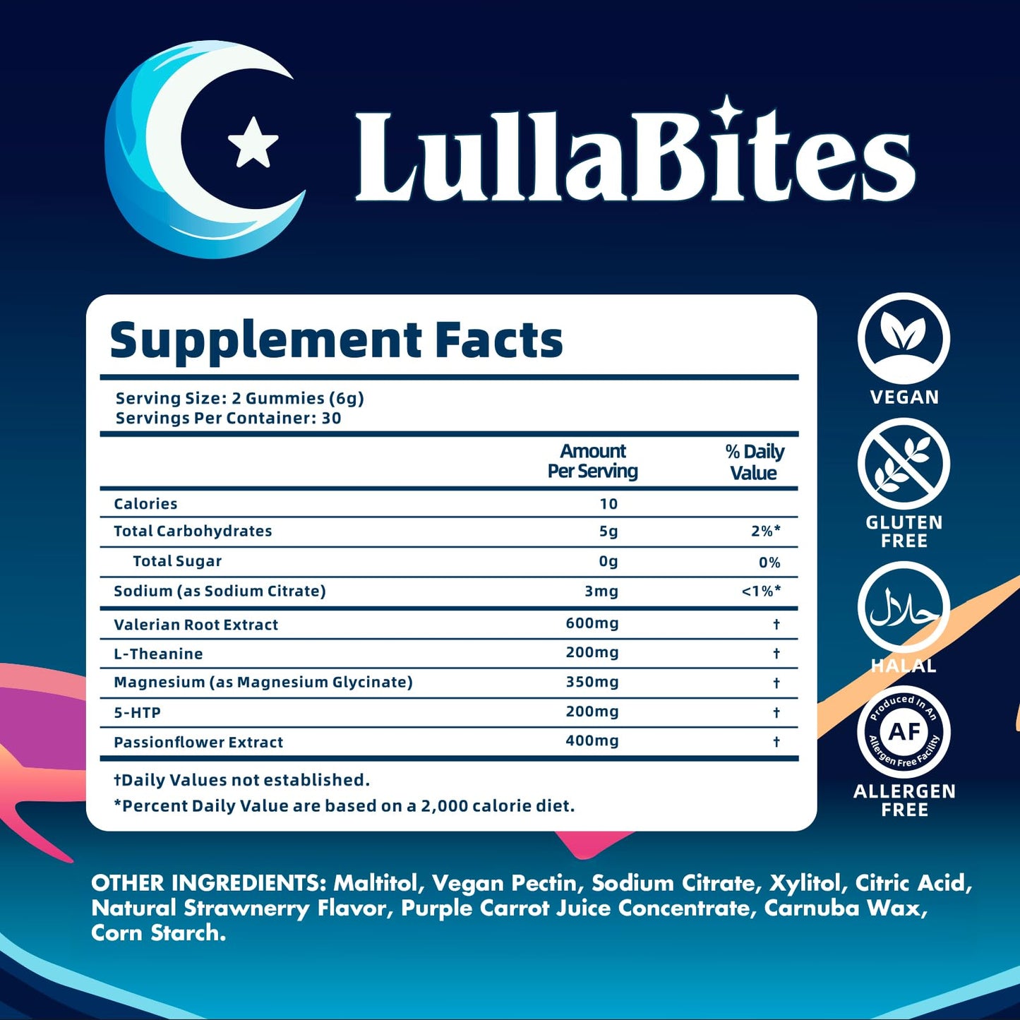 LullaBites authentic USA imported dietary supplement packaging close up view