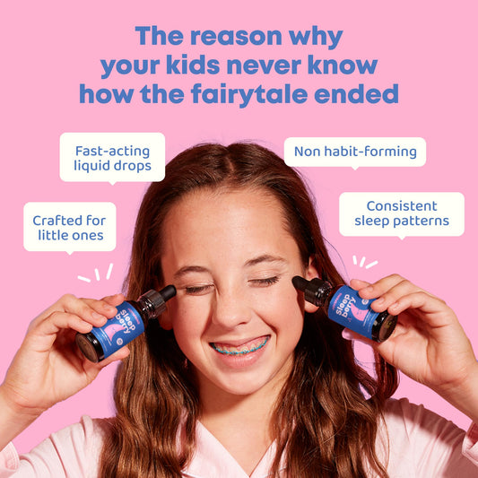 JoySpring Sleepberry liquid sleep aid dropper showing the berry flavored fluid format for kids travel