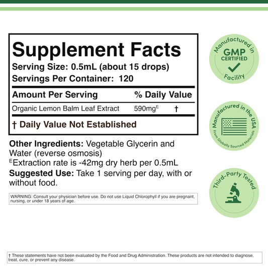 Double Wood Supplements liquid lemon balm extract supplement facts and ingredient label