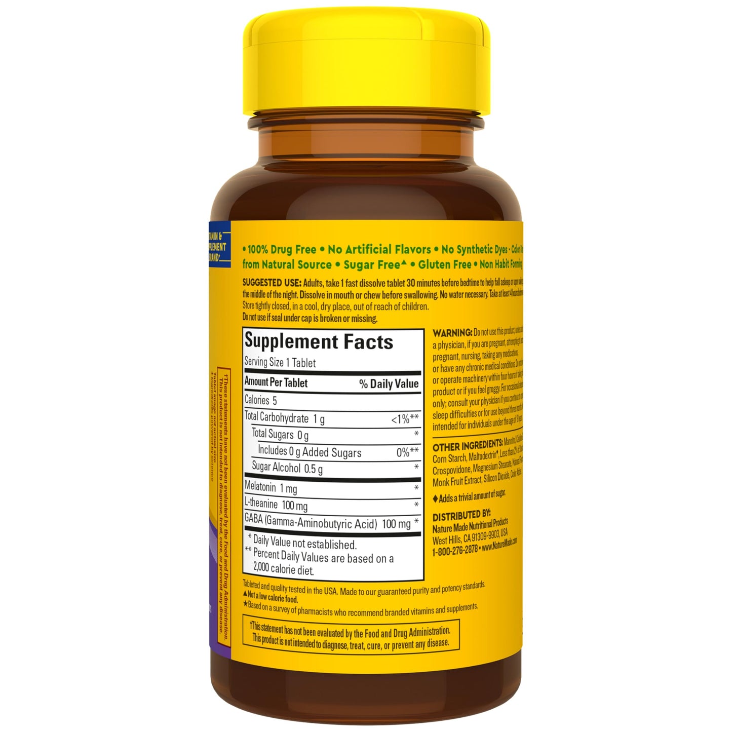 Nature Made Back To Sleep packaging displaying L-theanine and GABA content breakdown