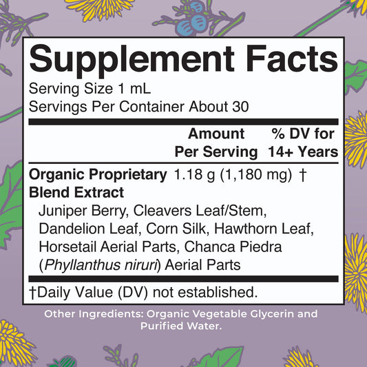 MaryRuth Organics Kidney and Bladder Liquid Drops packaging label showing organic ingredients.