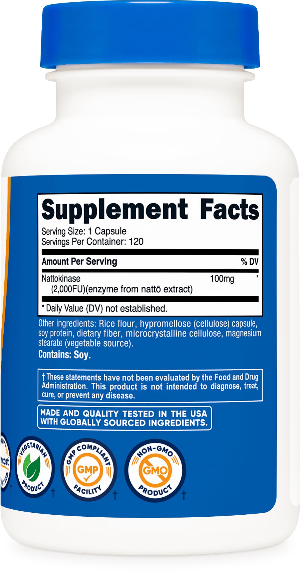 Premium imported Nutricost Nattokinase bottle displayed with clear daily usage instructions visible