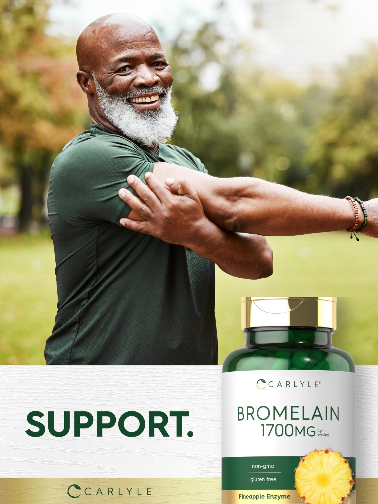 Professional product shot of Carlyle Bromelain 1700 mg capsules