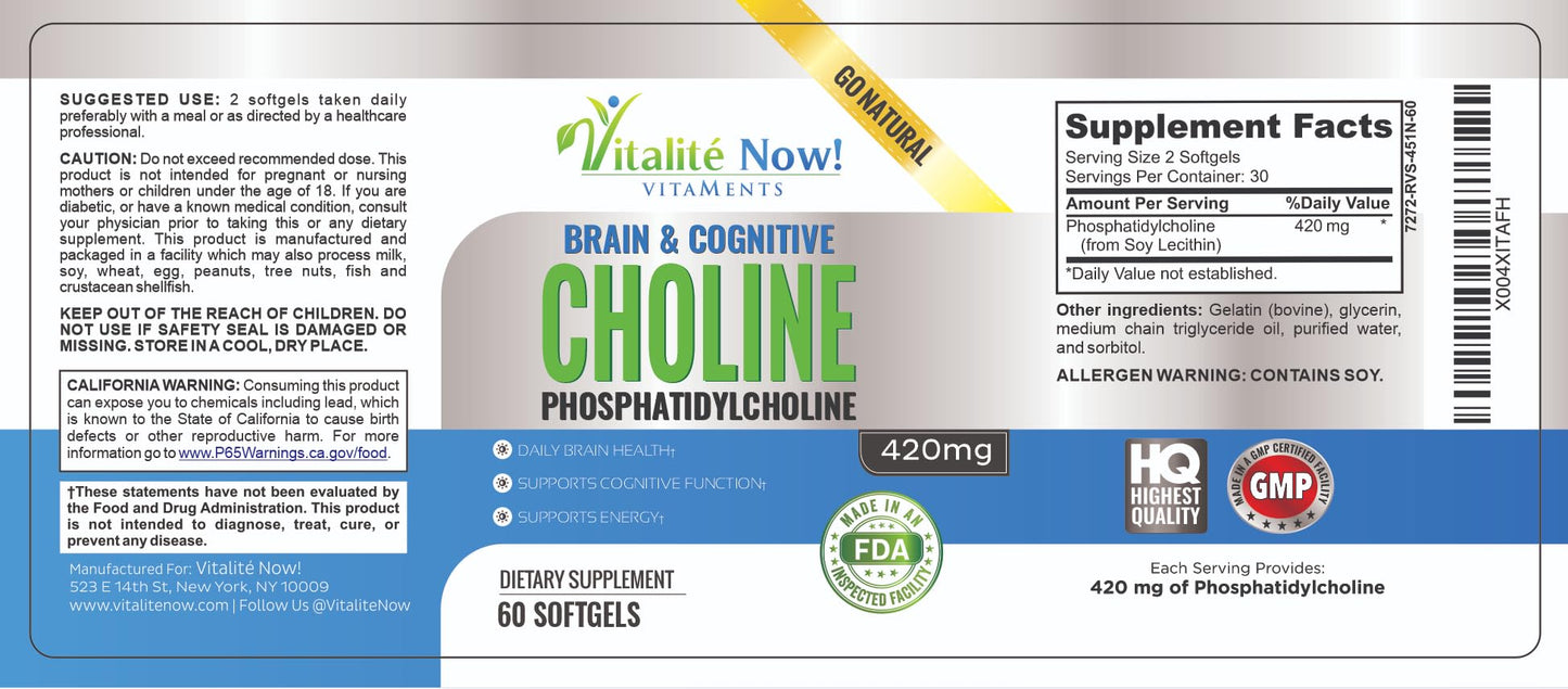 Vitalité Now cognitive function and cellular energy dietary supplement bottle showing dosage info.