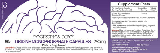 Nootropics Depot Uridine Monophosphate label supplement facts