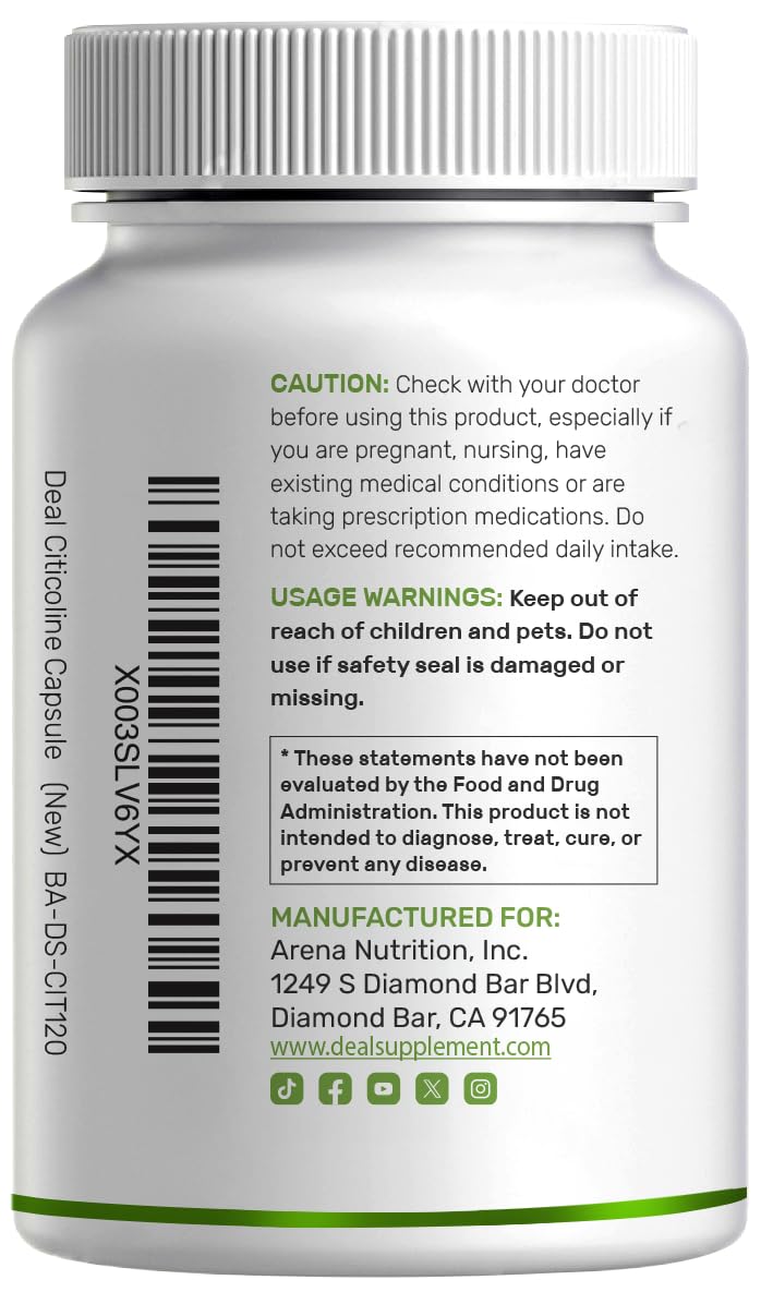 Brand logo and Citicoline CDP Choline potency label details