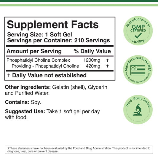 Double Wood Phosphatidylcholine 210 softgels bottle side view