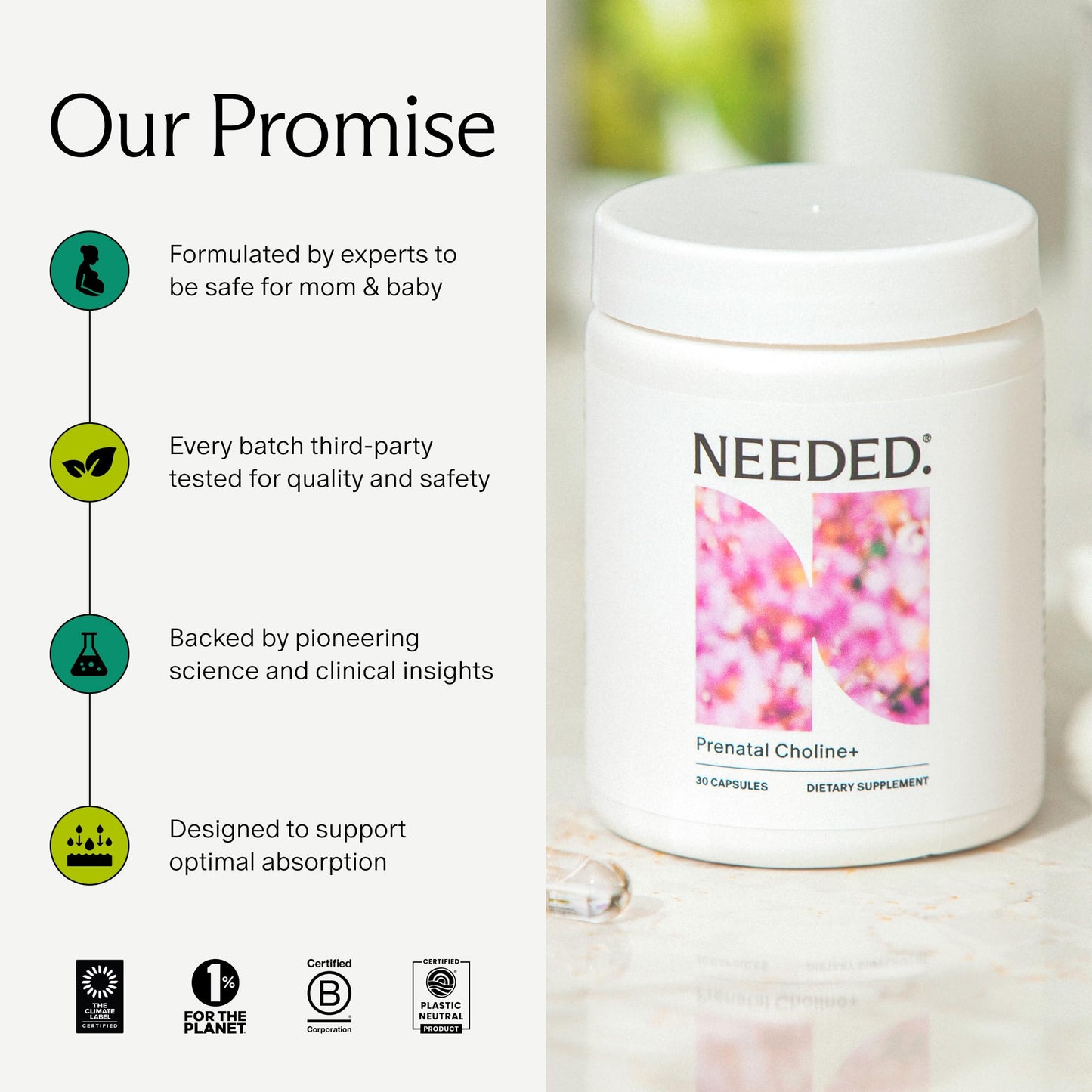 Authentic Needed Prenatal Choline packaging details