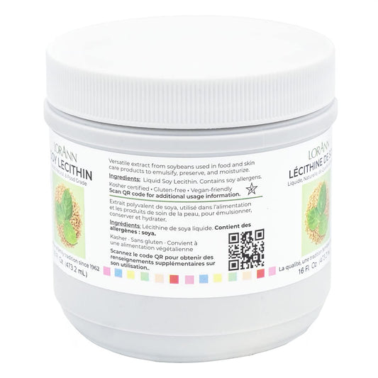 LorAnn Oils liquid soy lecithin plant derived dough conditioner bottle detailing ingredient transparency