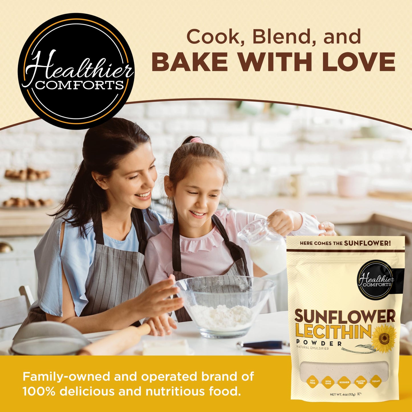 Allergen friendly soy alternative sunflower lecithin powder back label details
