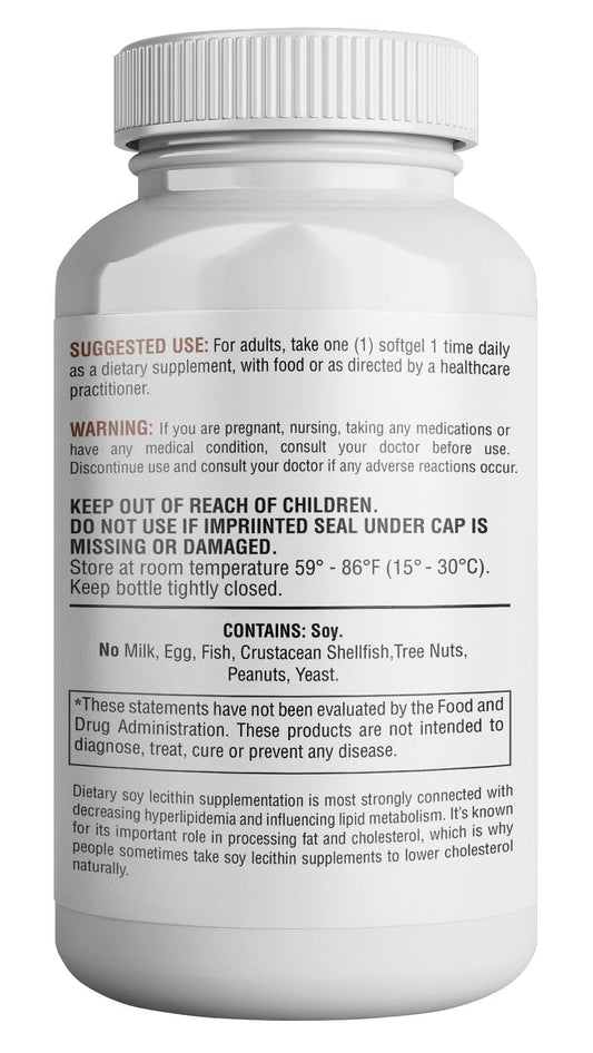 HEALTH LFE 365 Soy Lecithin 120 softgels supplement facts and ingredients panel