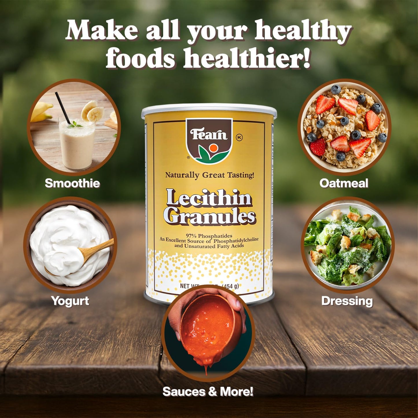 Fearn imported dietary fat emulsifier premium soy lecithin container placed on a clean background.