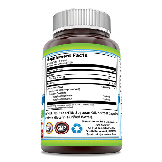 Pure Naturals Lecithin 1200 milligram high potency supplement details side view