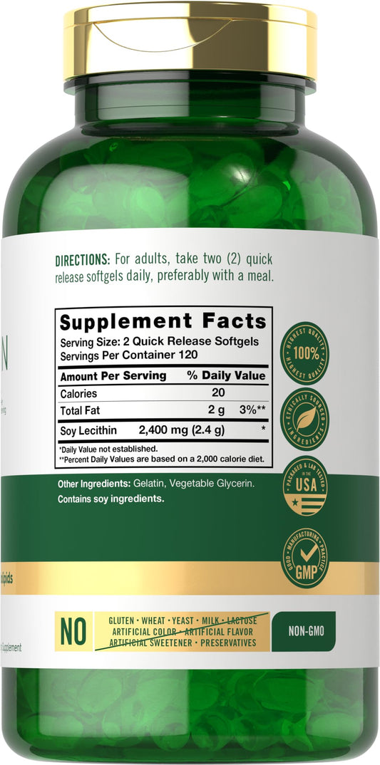Carlyle soy lecithin supplement facts and nutritional information label